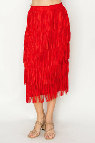 Jayleen Fringe Skirt - Red