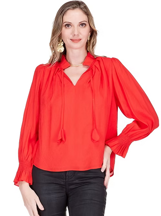 Ruffles Neck Top- Red