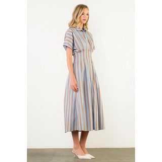Blue Striped Button Up Maxi Dress