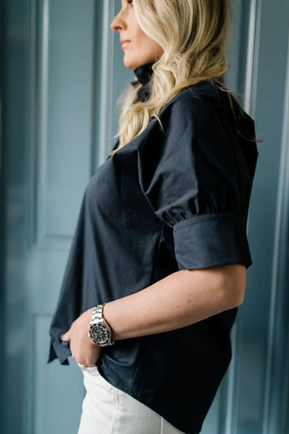 Navy S/S Ruffle Shirt