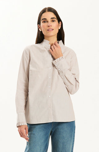 Peggy Ruffle Stripe Shirt- Bison