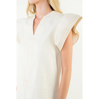 Ivory Flutter Sleeve VNeck Dress
