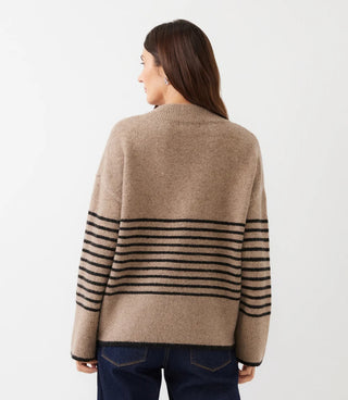 Stripe V-Neck Sweater- Wheat/Black