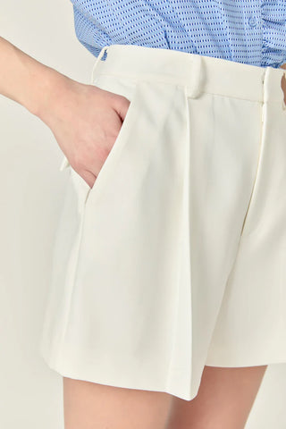 Pleated High Waist Shorts- Off White