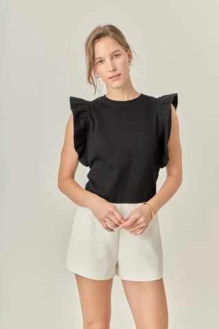 Black Knit Ruffled Top