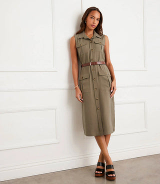 Olive Belted Midi Shirtdress
