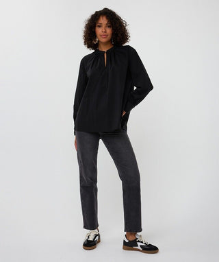 Round Neck Poplin Top - Black