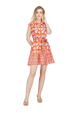 Sleeveless Shirt Dress- Brown Swirls