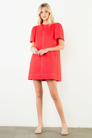 Red Contrast Stitch Dress