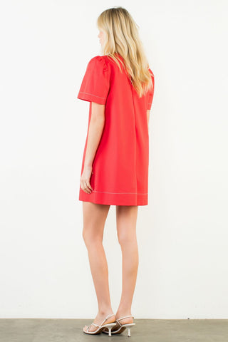 Red Contrast Stitch Dress