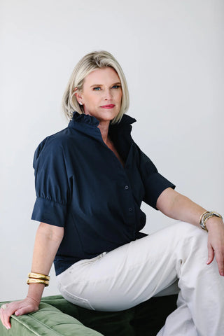 Navy S/S Ruffle Shirt