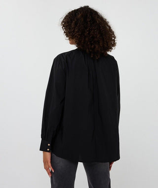Round Neck Poplin Top - Black