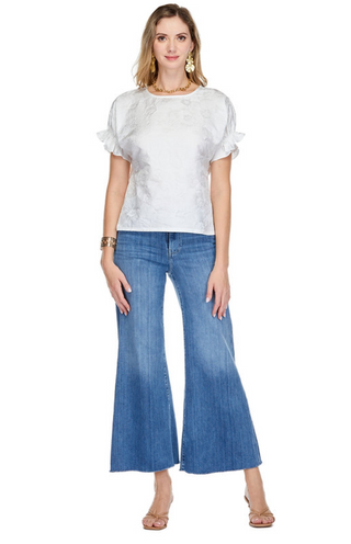 Shirred Sleeve Top - White