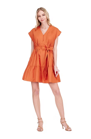 Burnt Orange Pin Tuck Edged Dress