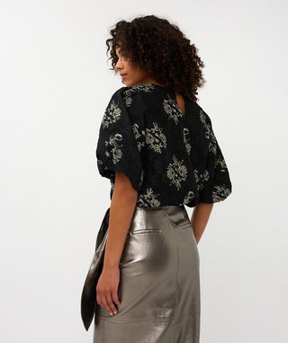 Jacquard Puff Slv Top