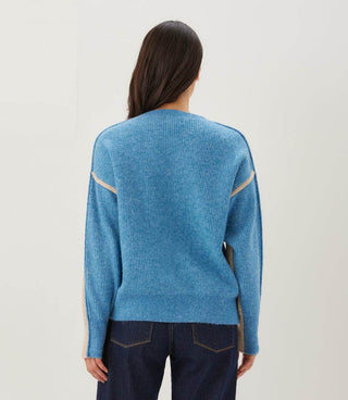 Colorblock Crewneck Sweater- Oatmeal/Blue