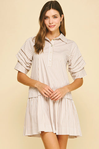 Khaki Striped Mini Dress