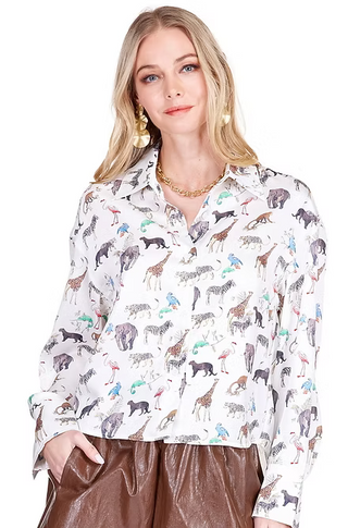 White Safari Button Up Blouse
