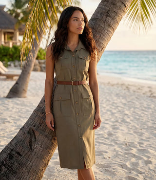 Olive Belted Midi Shirtdress