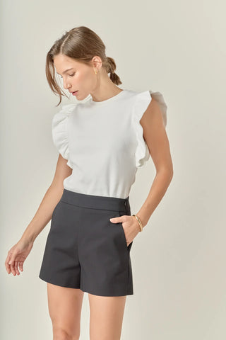 White Knit Ruffled Top