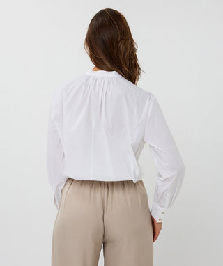 Round Neck Poplin Top- White