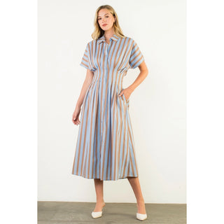 Blue Striped Button Up Maxi Dress