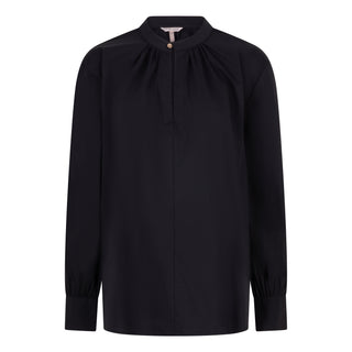 Round Neck Poplin Top - Black