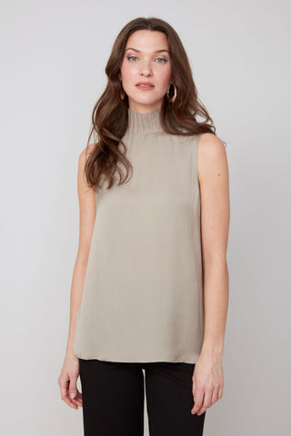Sleeveless High Neck Blouse - Twig