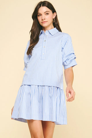 Light Blue Striped Mini Dress
