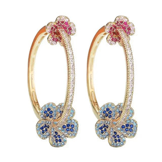 Pave Flower Hoop Earrings
