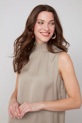 Sleeveless High Neck Blouse - Twig