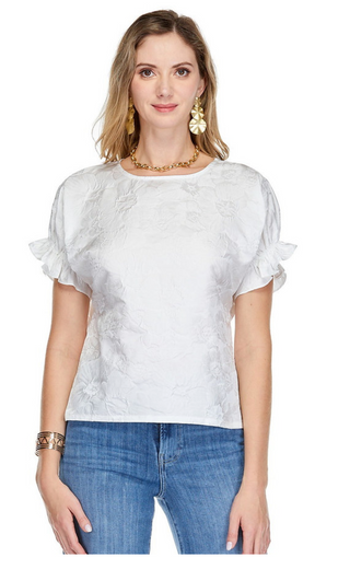 Shirred Sleeve Top - White