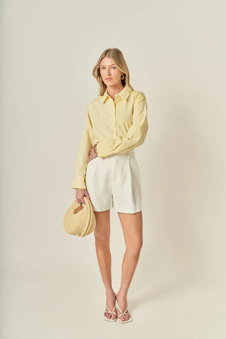 Pleated High Waist Shorts- Off White