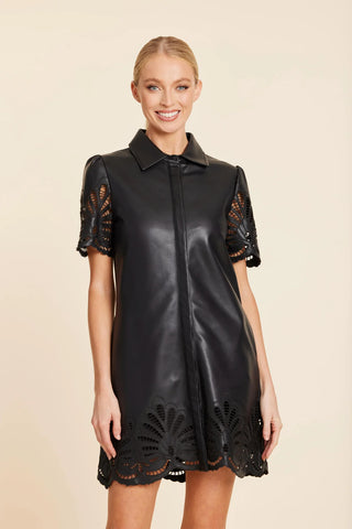 Lace Detail Vegan Leather Dress