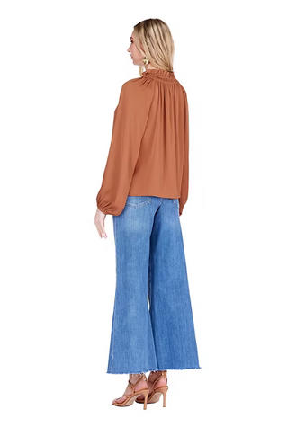Elastic Neck Peasant Top- Rum