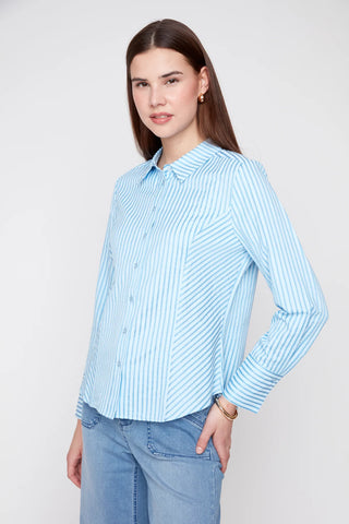 L/S Classic Stripe Button Down- Blue