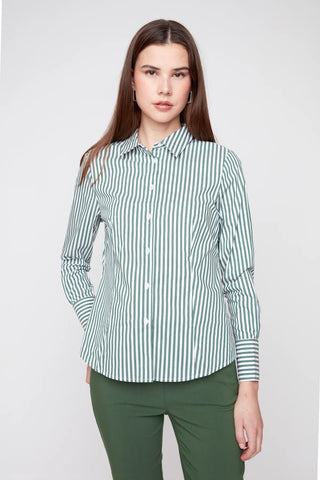 L/S Classic Stripe Button Down- Olive