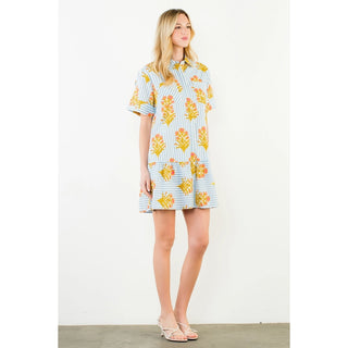 S/S Striped Floral Print Dress