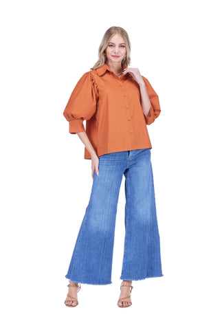 Burnt Orange Puff Sleeve Top