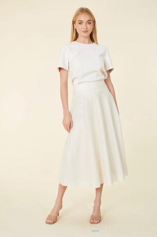 Vegan Leather Perforated Skirt - Creme
