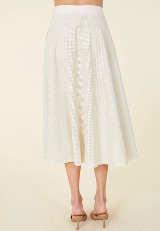 Vegan Leather Perforated Skirt - Creme