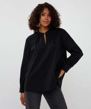 Round Neck Poplin Top - Black