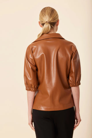 Vegan Leather V-Neck Top