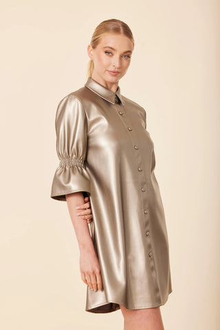 Vegan Leather Ruffle Slv Dress