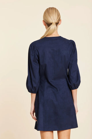 Gold Button Faux Suede Dress