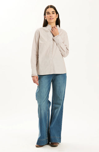 Peggy Ruffle Stripe Shirt- Bison