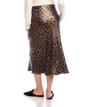 Leopard Bias Cut Midi Skirt