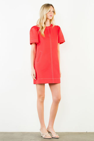 Red Contrast Stitch Dress