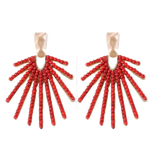 Red Sunburst Statement Earrings