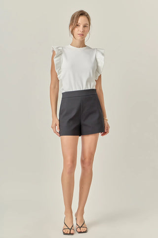 White Knit Ruffled Top